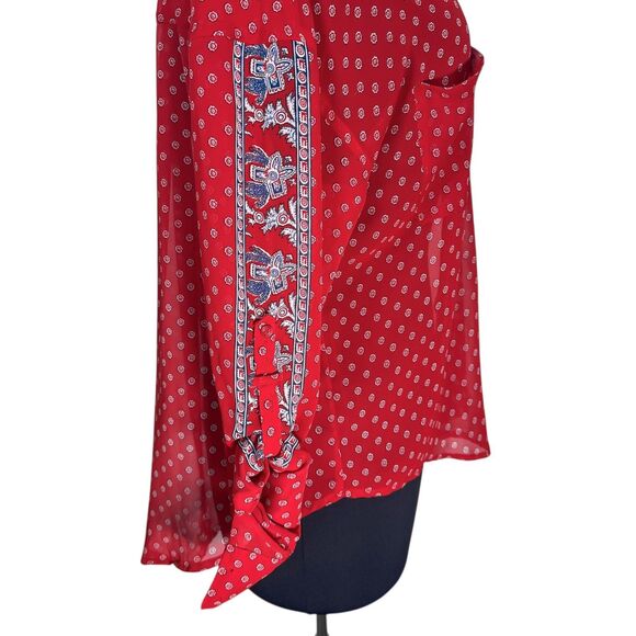 Free People Women’s M Red Bandana Paisley Easy Rider Sheer Chiffon Button Shirt - Picture 6 of 10
